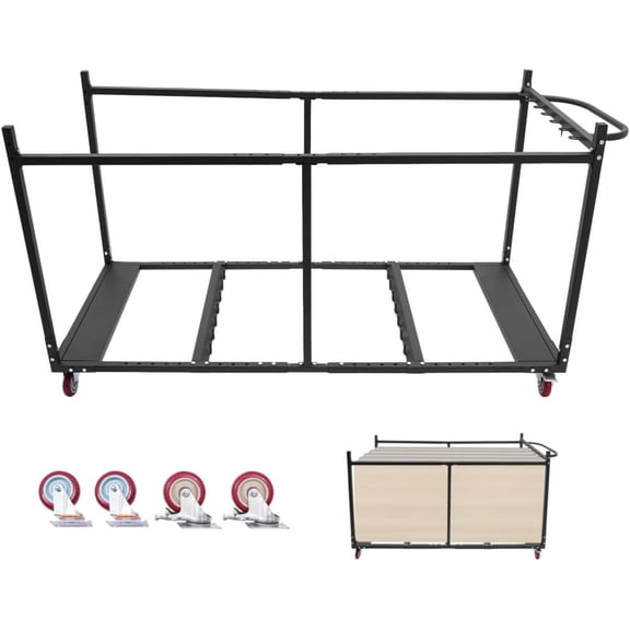 DENEST Folding Table Cart, Hand Truck/Dolly/Platform Cart with Braking Caster for Store and Move Folding Round Table Heavy Duty Panel Dolly for 10 Table Capacity