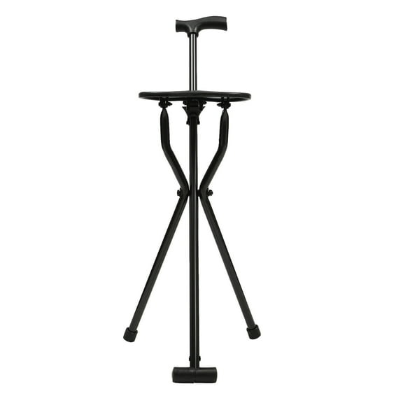 DENEST Folding Walking Stick with Seat Adjustable Height Travel Cane Hiking Chair Stool
