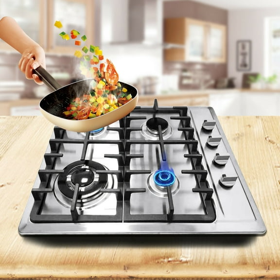 DENEST Gas Cooktop 23" 4 Burners Built-in Stove Stainless Steel Stove NG/LPG Gas