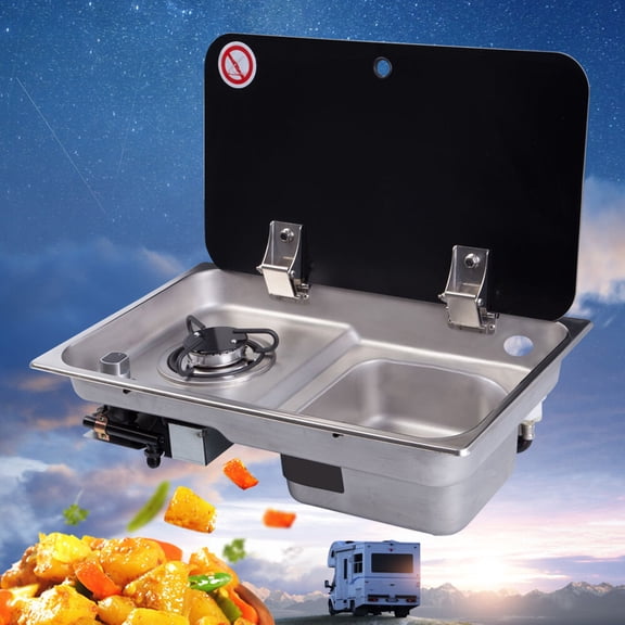 DENEST Great Caravan Camper Burner Gas Stove And Sink Combo With Glass Lid Black NEW US