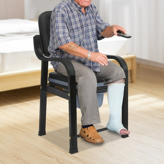 DENEST Heavy-Duty 551 lbs Capacity Elderly Commode Chair with Removable Bucket Supports - Adjustable Height