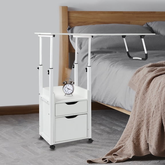 DENEST Height Adjustable Over-Bed Table with Wheels, Movable Bedside Desk