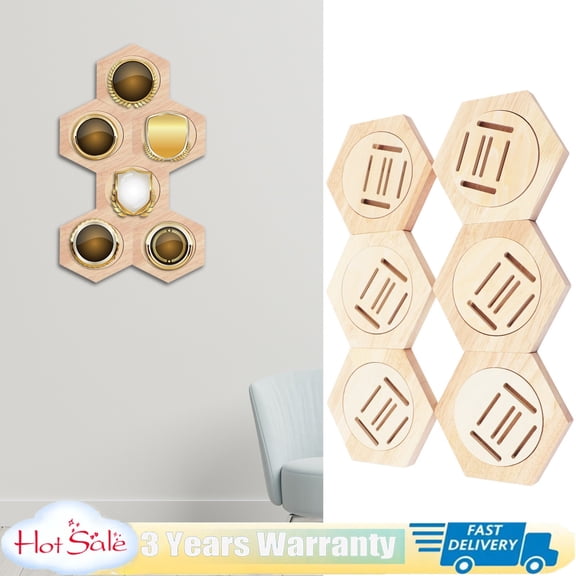 DENEST Hexagon Medal Holder - 6-Piece Wooden Display Rack for Your Achievements