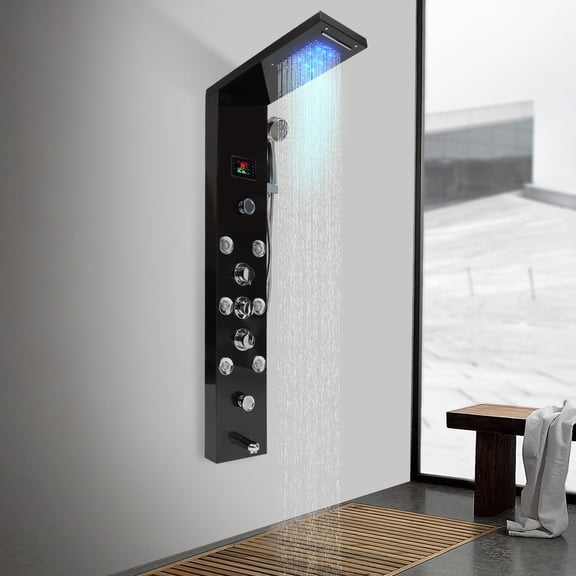DENEST Hydroelectricity Display Rain Massage Full Body Shower System with Jets Black US