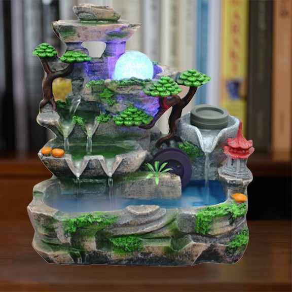 DENEST Indoor Rockery Fountain Goldfish Waterfall Feng Shui Water Sound Desktop Decor