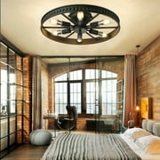 DENEST Industrial Wrought Iron Wheel Farmhouse Rustic Ceiling Lamp 6-Light Chandelier