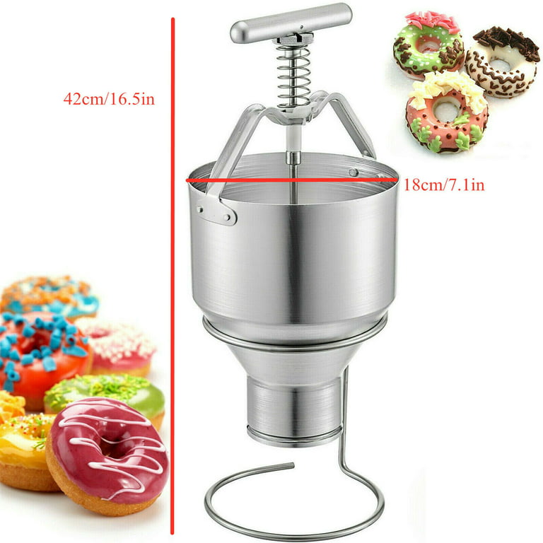 Denest Manual Donut Maker Depositor Dropper Plunger Dough Batter Dispenser Hopper Home, Men's, Size: Large, Silver