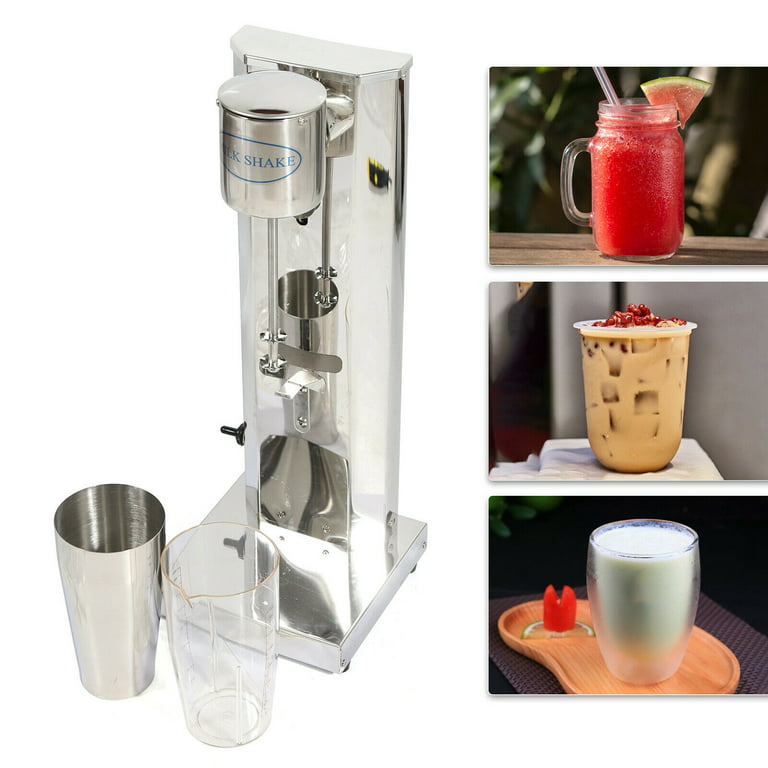 Denest Milk Shaking Machine Electric Milk Shaker Single Head Mixer Stainless Steel with 2 Cups, Silver