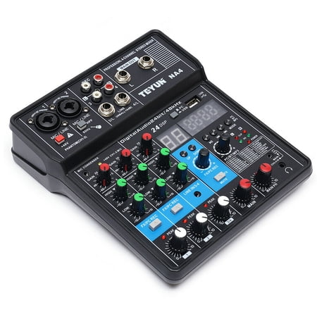 DENEST Mini 4 Channel Bluetooth Studio Audio Mixer DJ Live Sound Mixing Console w/ USB