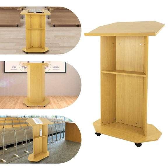 DENEST Mobile Presentation Stand Lectern Curved Conference Lectern Podium w/ Wheels