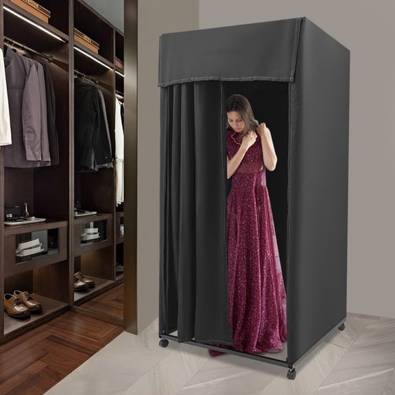 DENEST Modern Black Portable Dressing And Movable Fitting Room With 4 Universal Wheels
