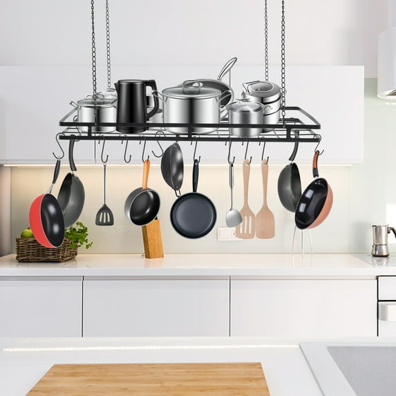 DENEST Modern Ceiling Pot Rack with 12 Hooks - Stylish Kitchen Organizer