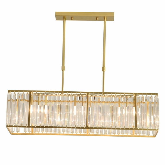 DENEST Modern Crystal Chandelier Rectangular Pendant Ceiling Light LED for Living Room