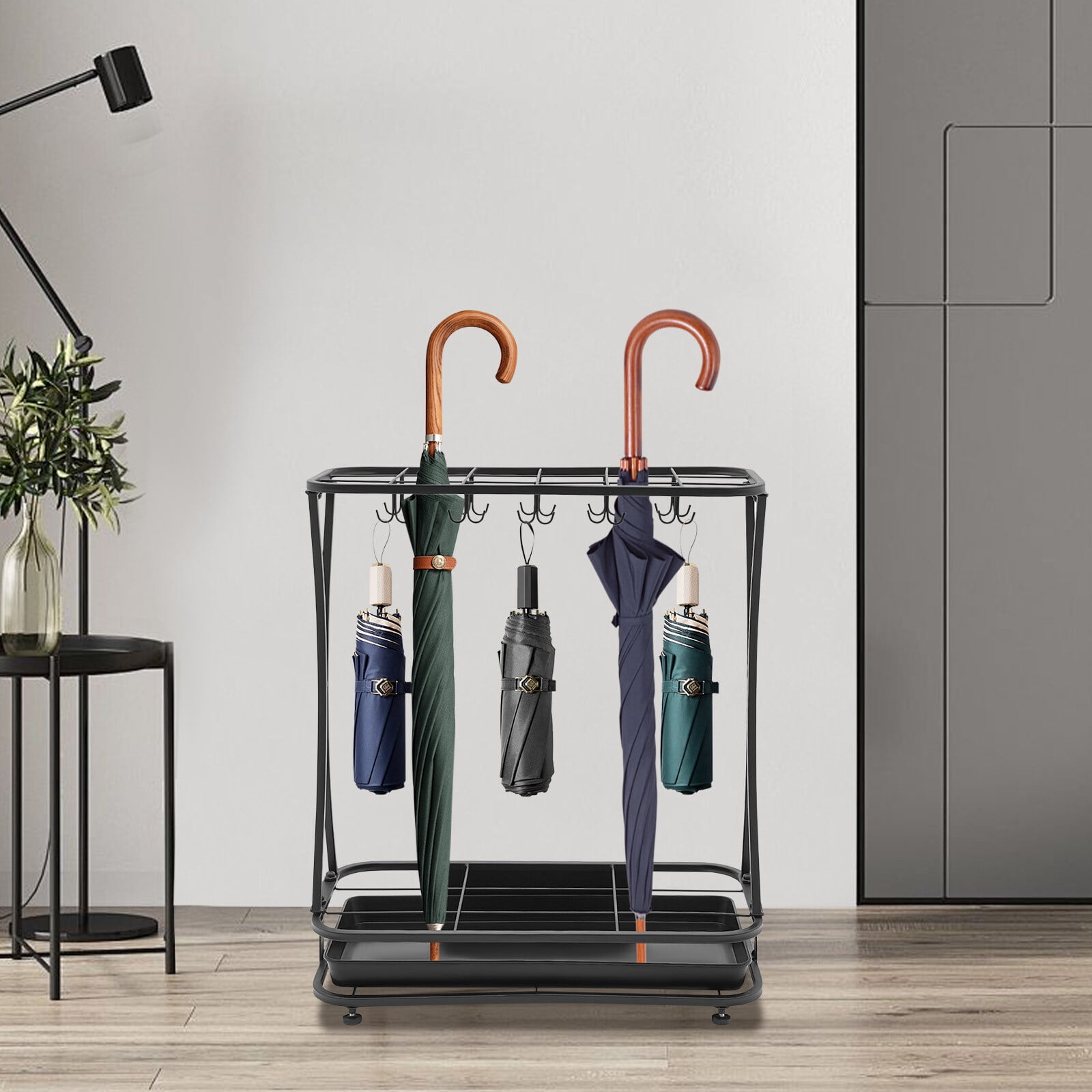 DENEST Modern Heavy-Duty Iron Umbrella Holder Stand with 18-Hook Large Capacity - Freestanding Entryway Organiser