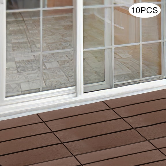 DENEST Outdoor Flooring Interlocking Deck Tiles 10 Pack 12"x12" PP Balcony Floor Covering Patio Floor Decking Tiles All Weather Use for Porch Poolside Backyard, Brown