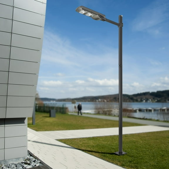 DENEST Outdoor Street Light Pole Courtyard Parking Lot Lighting Lamp Post W/Ground Cage