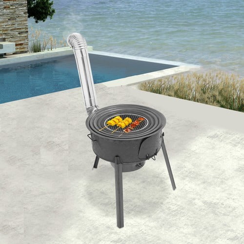 DENEST Outdoor Wood-Fueled BBQ Grill with 4-Ring Heavy-Duty Carbon Steel Firepit - Large 20.5-Inch Portable