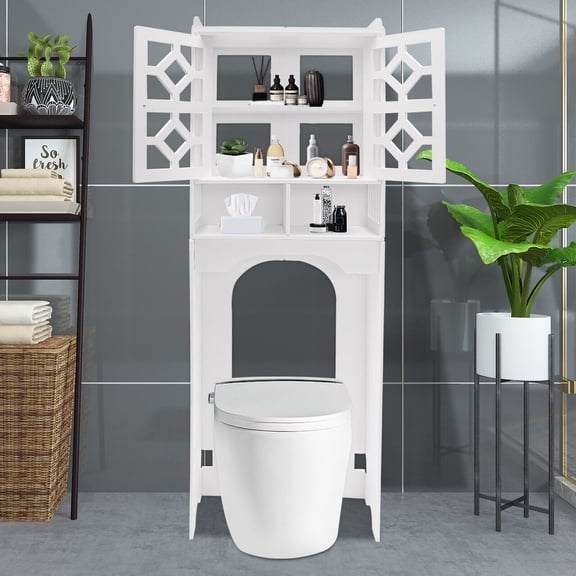 DENEST Over The Toilet Storage Cabinet, 4 Tier Bathroom Organizer w/ Raised Leg