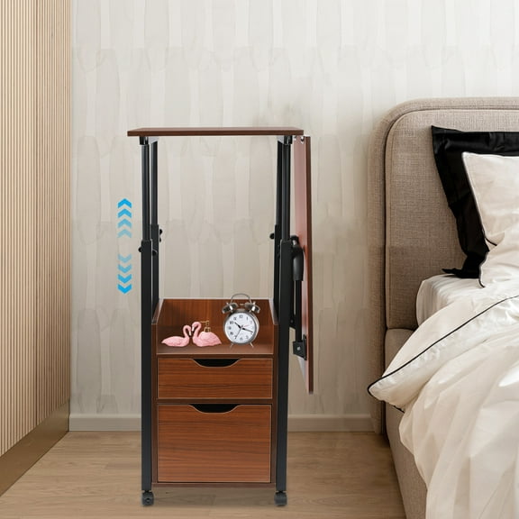 DENEST Overbed Laptop Table Desk, Folding Writing Table with Wheel Drawer for Bedroom