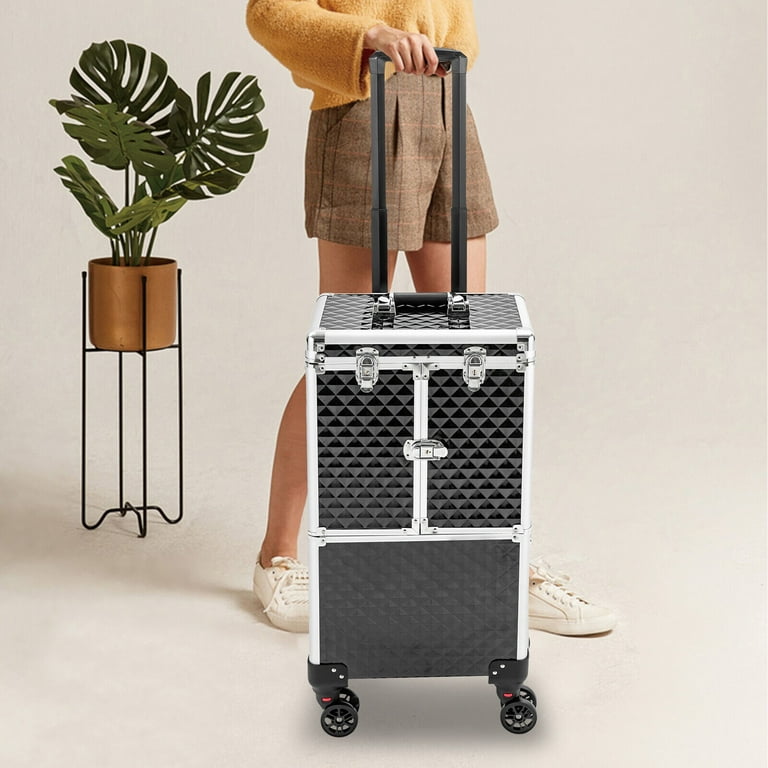 DENEST Professional Rolling Makeup Train Case Makeup Storage