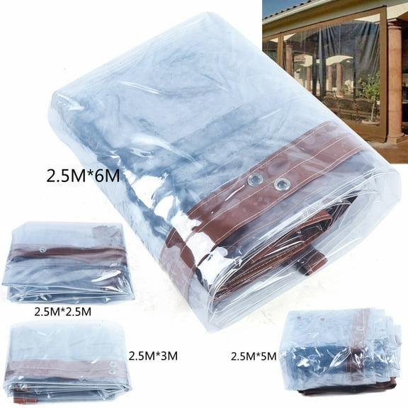 DENEST Rainproof Tarpaulin Plastic Porch Screens Deck Covers Clear Awning Canopy Brown