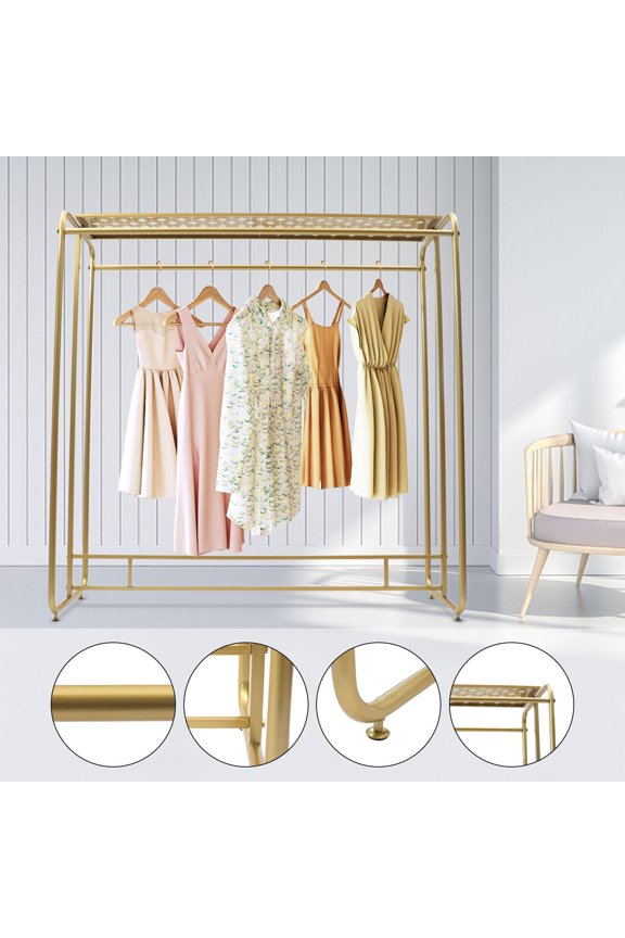 Retro Clothing Rack For Boutique Use Metal Garment Rack With Top Shelf Dual-bar