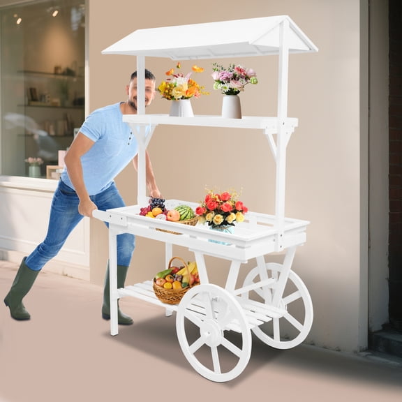 DENEST Rolling Cart, Retro Rolling Cart, Display Rack Used To Place And Display Various Flowers, Potted Plants