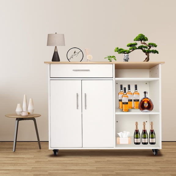 DENEST Rolling Kitchen Island Cart with Drawer, Open Compartments & Wheels