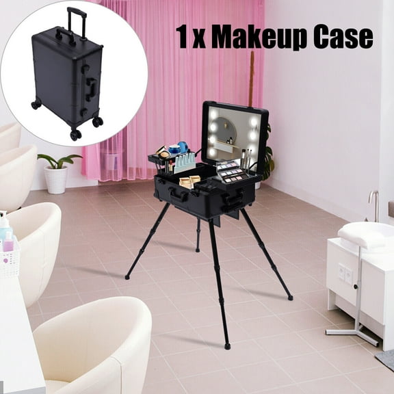 DENEST Rolling Makeup Case Trolley Train Box Organizer with Key Travel Cosmetic Luggage
