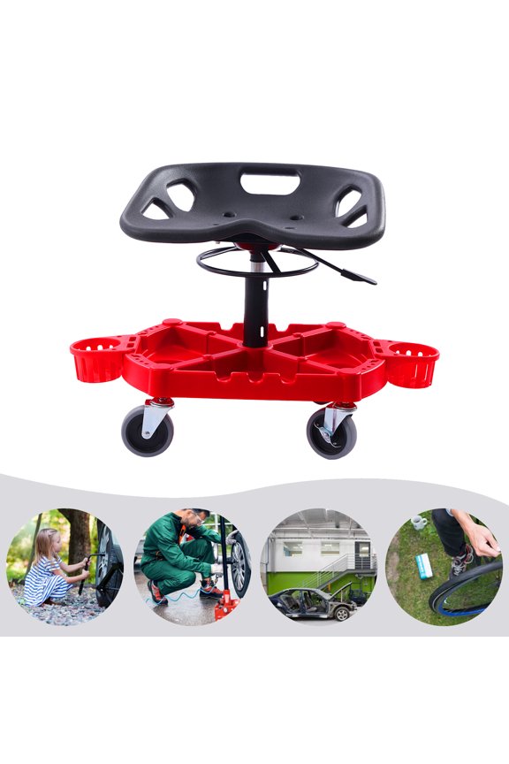 Rolling Shop Stool Mechanics Work Seat Adjustable Chair Roll Swivel Tool Garage