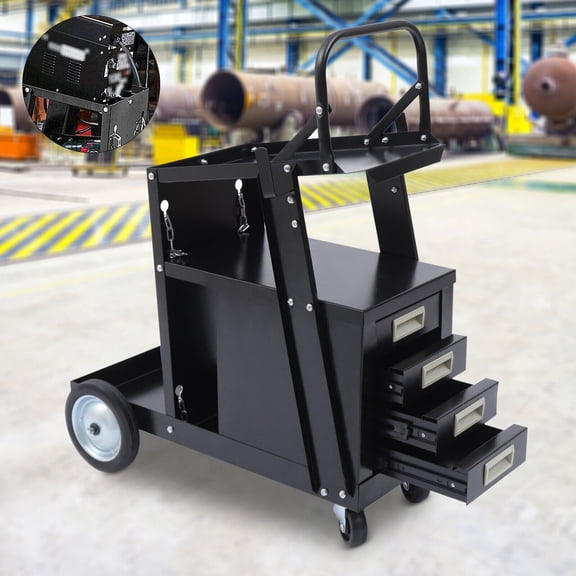 DENEST Rolling Welding Cart Welder Cart with 4 Drawer Cabinet & 2 Heavy-duty Hooks