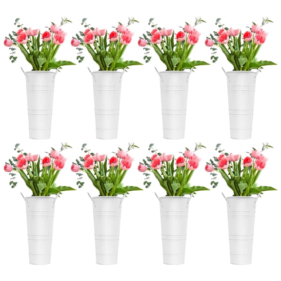 DENEST Set of 8 Galvanized Metal Vases Flower Bucket Vases, Flower Vases For Bouquet Floor Standing Flower Cylindrical Bucket Vases for Commercial & Home Use