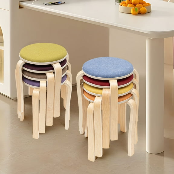 DENEST Set of 8 Stacking Wooden Stools Stackable Stools Modern Stackable Round Stools