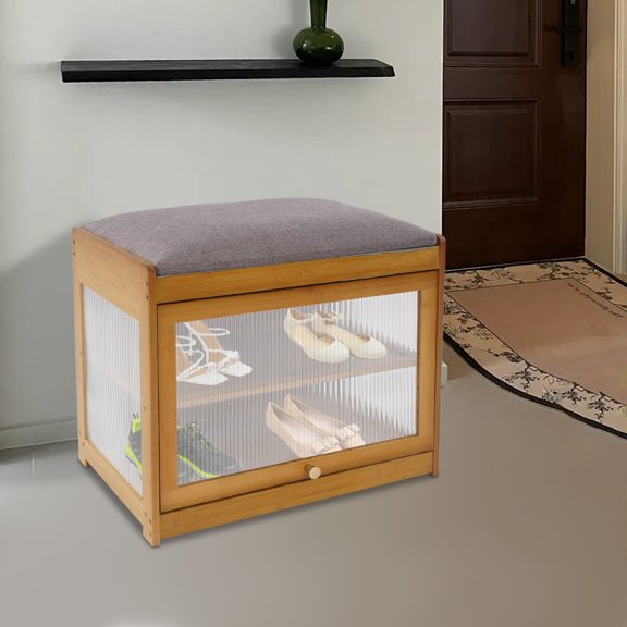 DENEST Shoe Bench with Cushion 2 Tier Shoes Cabinet Shoe Storage Orgainizer Rack For Entryway