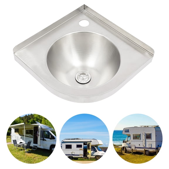 DENEST Single Bowl RV Sink 12x12in Corner Utility Sink for RV Bar & Kitchenette 304 Brushed Steel with Drain Pipe & Mounting Brackets Space-Saving Small Sink