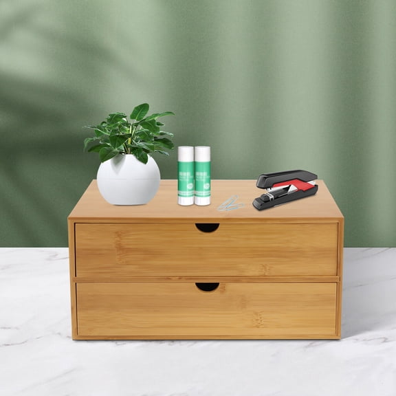 DENEST Small Bamboo Desktop Storage Cabinet with 2/3/4 Drawers for Home Office Organizer