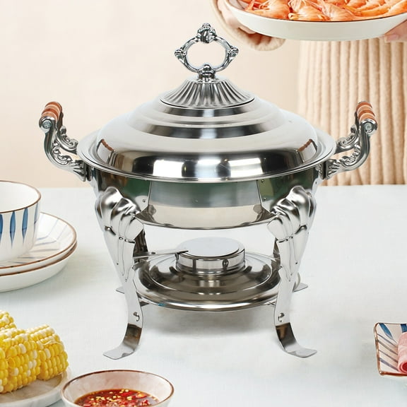 DENEST Stainless Steel Round Chafing Dish Buffet Server with Lid - Commercial-Grade 201 Food-Safe Large Cap