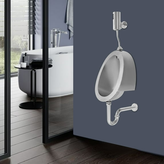 DENEST Stainless Steel Wall-Mounted Oval Urinal with Automatic Sensing, Intelligent Flushing Toilet for Male
