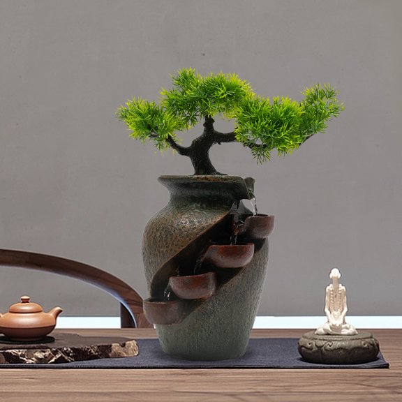 DENEST Tabletop Fountain Mini Waterfall fit Indoor Relaxation Water Feature Fountain