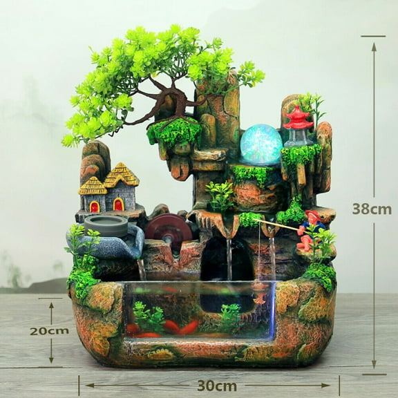 DENEST Tabletop Water Fountain Rockery with Waterfall & LED Light