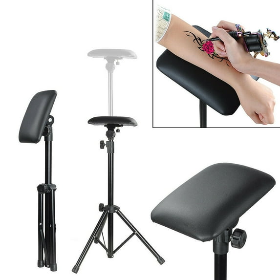 DENEST Tattoo Tripod Stand Foldable Adjustable Sponge Tattoo Armrest PVC Leather Stands Black