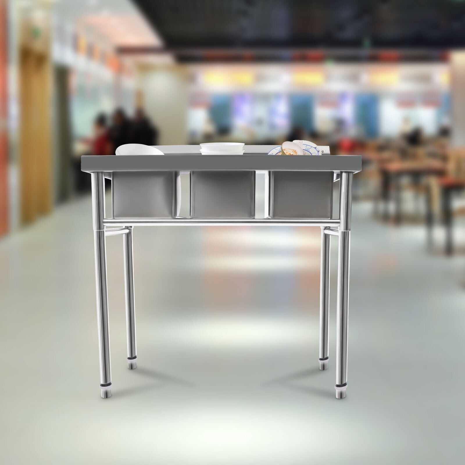 DENEST Three 3 Compartment Basins Stainless Steel Commercial Kitchen Restaurant Sink W/ Drains