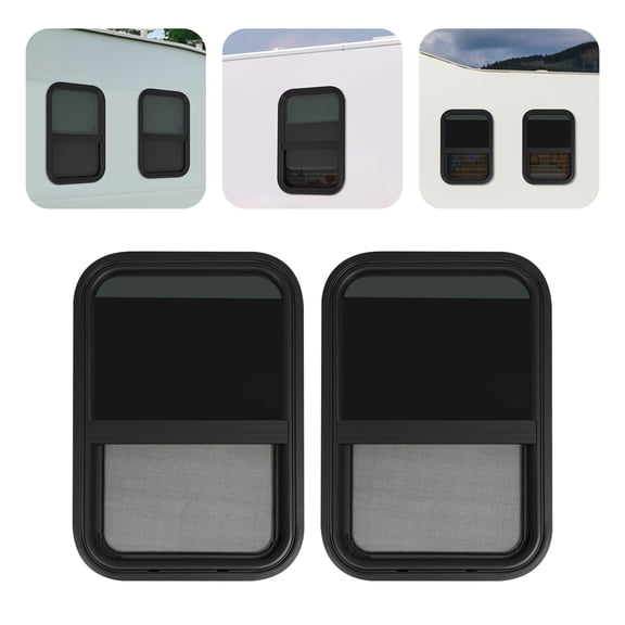 DENEST Vertical Sliding Black RV Window for Teardrop, Cargo, Horse Trailer, Marine Camper Window Replacement,15" Wide x 22" Tall, 2 Pack