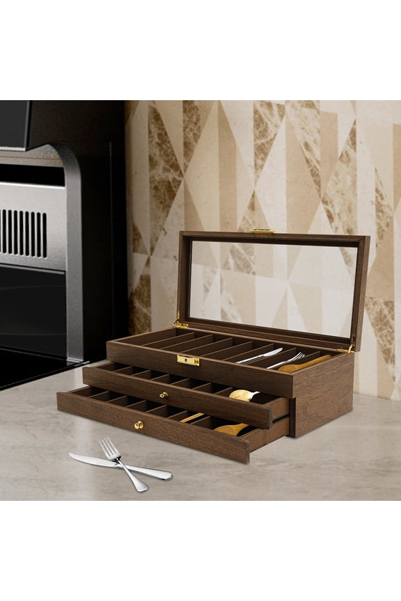 Vintage Knife Display Case, 22 Slot Storage Box, 3-Tier, Lockable, Showcase & Organizer for Pocket Knives, Men Gift, 15.7 *7.6 *4.7 in Walnut Color