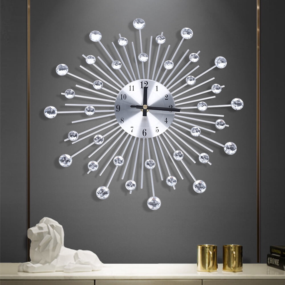 DENEST Wall Clock with K9 Crystal & Metal Hands,13" Silent Quartz,Wall-Mount, Silver,Modern Home & Office Decor, Ideal Gift