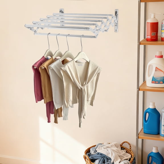 DENEST Wall Mounted Clothes Drying Rack Stainless Steel Retractable Laundry Drying Rack Silver for Bedrooms