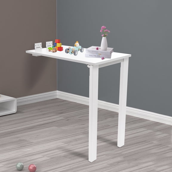 DENEST Wall-Mounted Folding Table - White Modern Space-Saving Dining Desk & Heavy-Duty Softwood Table