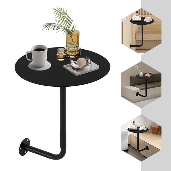 DENEST Wall Mounted Round Side Table, Iron Floating Small Round Table for Cafe, Bar, Balcony & Home Kitchen, Black