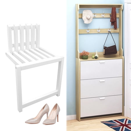 DENEST Wall Mounted Solid Wood Folding Chair Entryway Bathroom Shower Seat Bench Stool