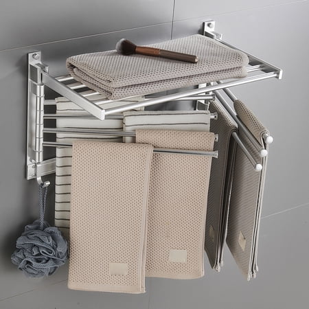 DENEST Wall Mounted Towel Rack Laundry Room Bathroom Cloth Towel Shelf with Hooks 20kg